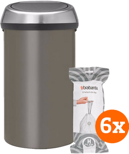 Brabantia Touch Bin 60 Liter Platinum + Vuilniszakken (120 stuks)