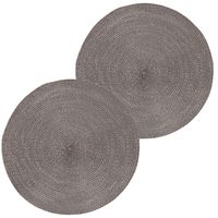 2x Ronde placemats glimmend donkergrijs 38 cm geweven/gevlochten