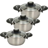 Excellent Houseware Kookpannen set - 3x - glazen deksel - RVS - 1.8/3.5/5.4 liter