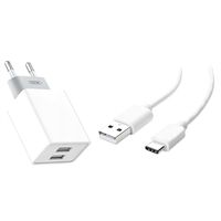 XO L65 Dubbele USB-poort Snellader met Type-C Kabel - Wit - thumbnail