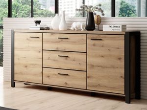 Dressoir ATIK 2 deuren 3 lades mat zwart/taurus eik