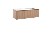 Balmani Forma zwevend badmeubel 135 x 55 cm naturel eiken met Tablo Stretto asymmetrisch rechtse wastafel in solid surface mat wit, Verticale symmetrische rechte ribbel