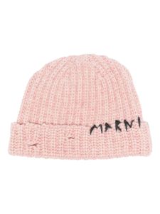 Marni bonnet nervuré à logo brodé - Rose