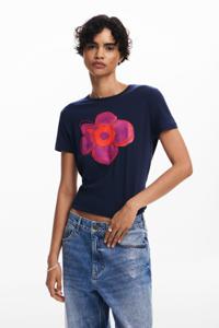 T-shirt met bloemenillustratie - BLUE - L