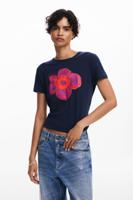 T-shirt met bloemenillustratie - BLUE - S