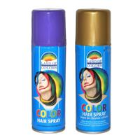 Set van 2x kleuren carnaval haarverf/haarspray van 111 ml - Paars en Goud