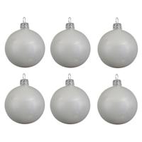 Kerstballen set - 12x stuks - wit - glas - 6 cm - glans - kerstversiering - zilveren ophanglintje