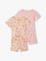 Set van 2 bedrukte meisjes pyjamashorts van ribtricot roze (poederkleur)