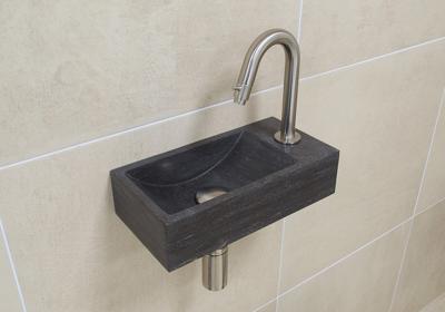 Mueller Small natuursteen fonteinset rechts met RVS gebogen fonteinkraan en toebehoren Mueller Small natuursteen fonteinset rechts met RVS gebogen fonteinkraan en toebehoren