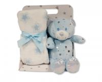 Snuggle Baby babydeken met knuffelbeer sterren 23 cm lichtblauw set 2-delig