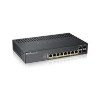 Zyxel 8-poorts Gigabit Ethernet Smart managed PoE+ Switch met 130 watt budget en 2 Gigabit combo-poorten en Hybride Cloudmodus, Levenslange garantie [GS1920-8HPv2]