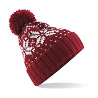 Gebreide warme wintermuts met pompom rood/wit   -