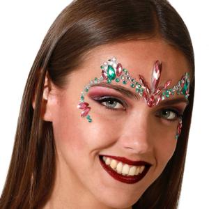 Atosa Carnaval verkleden gezicht juwelen/steentjes - stickers - roze/groen - strass diamantjes   -