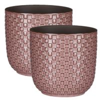 2x Stuks Plantenpotten/bloempotten keramiek roze - D13,5 en H13 cm - thumbnail