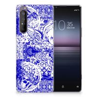 Silicone Back Case Sony Xperia 1 II Angel Skull Blauw
