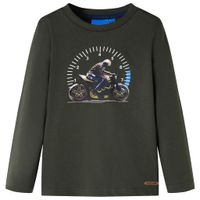 Kindershirt met lange mouwen motorprint 140 kakikleurig