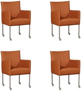 Set van 4 Cognac leren moderne kuipstoel Desire - poot rond rvs met wiel - Hermes Leer Cognac (cognac leer)