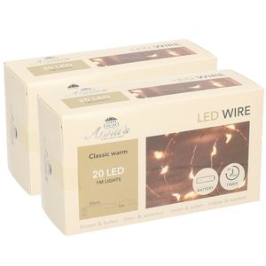 2x Koperen kerstverlichting met timer 20 LED lampjes 1 meter