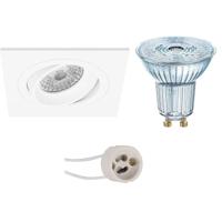 LED Spot Set - LEDVANCE Parathom PAR16 927 36D - Pragmi Borny Pro - GU10 Fitting - Dimbaar - Inbouw Vierkant - Mat Wit - 5.5W - Warm Wit 2700K - Kantelbaar - 92mm
