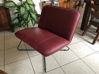 Leren fauteuil zonder armleuning met kruisframe - rood leer - Echt leer, Industrieel, ontdek de vele Leersoorten en Kleuren bij ShopX - thumbnail