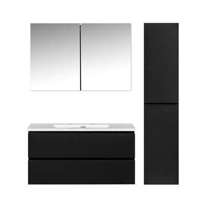 Badkamermeubel Set Callisto Diamond Hangend 100x50x48cm Mat Zwart MDF Softclose Greeploos Mineraalmarmer Wastafel Zonder Kraangat Overloop met Spiegelkast en Badkamerkast Badkamermeubel Set Callisto Diamond Hangend 100x50x48cm Mat Zwart MDF Softclose Greeploos Mineraalmarmer Wastafel Zonder Kraangat Overloop met Spiegelkast en Badkamerkast