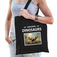 T-rex dinosaurus tasje zwart volwassenen en kinderen - amazing dinosaurs kado boodschappen tas