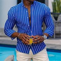 Voor heren Overhemd Zomer overhemd Strand Kleding Overhemd met knopen Normaal shirt Intens roze Blauw Groen Lange mouw Gestreept Buttondown boord Dagelijks Vakantie Kleding Modieus Casual Comfortabel Lightinthebox