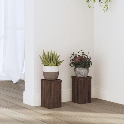 Plantenstandaards 2 st 10x10x18 cm bewerkt hout bruin eiken