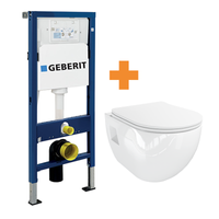 Linie Waldo hangend toilet hoogglans wit open spoelrand met Geberit Duofix inbouwreservoir - thumbnail