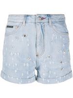 Philipp Plein short en jean à ornements en cristal - Bleu - thumbnail