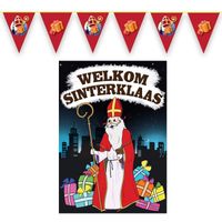 Sinterklaas versiering feestpakket inclusief 3x stuks vlaggenlijnen 10 meter en A1 deurposter - thumbnail