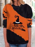 Halloween Long Sleeve Text Letters Casual Crew Neck Sweatshirt