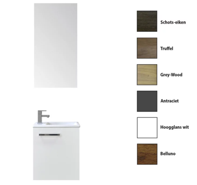 Sanicare Q40 toiletmeubel 40cm hoogglans wit met spiegel en keramische fontein Sanicare Q40 toiletmeubel 40cm hoogglans wit met spiegel en keramische fontein