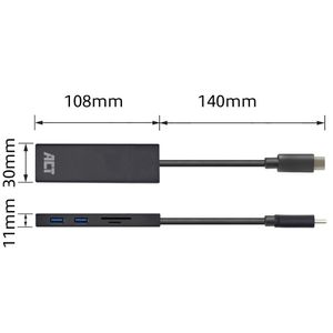 ACT Connectivity USB-C Hub 3 port met cardreader usb-hub