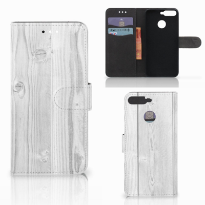 Huawei Y6 2018 Book Style Case White Wood
