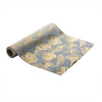 Decoratie stof/tafelloper - wit/goud - bladeren -500 x 28 cm - polyester