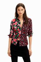 Aangerimpelde blouse met bloemen - RED - XS