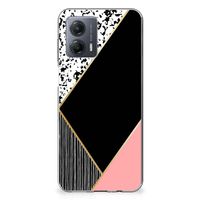 Motorola Moto G53 TPU Hoesje Zwart Roze Vormen - thumbnail