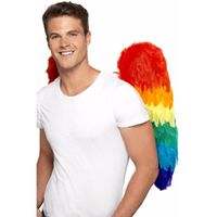 Verkleedaccessoires regenboog veren vleugels 68 cm   -