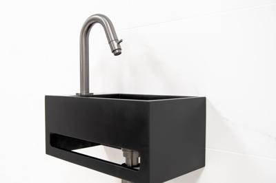 Saniclear Bali fonteinset links met mat zwarte fontein en gebogen kraan in verouderd ijzer - gunmetal Saniclear Bali fonteinset links met mat zwarte fontein en gebogen kraan in verouderd ijzer - gunmetal