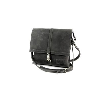 Handgemaakte leren schouder kleptas #04 Night grey