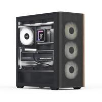 AeroCool D501A Mid Tower-behuizing, houtgeaccentueerd mesh voorkant, 360 mm radiatorondersteuning, 11 ventilatorsleuven, 400 mm GPU, ATX/m-ATX/Mini-ITX, magnetische stoffilters, SPCC-staalconstructie,