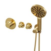 Badkraan Brauer Gold Edition Thermostatisch Inbouw Rond Geborsteld Goud PVD 3 Greeps 4 Gats met Handdouche en Badvulcombinatie