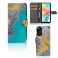 OPPO A98 5G Bookcase Marble Blue Gold - thumbnail