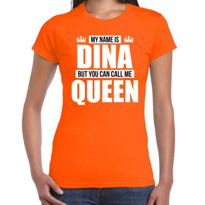 Naam cadeau t-shirt my name is Dina - but you can call me Queen oranje voor dames XL  -