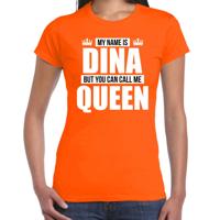 Naam cadeau t-shirt my name is Dina - but you can call me Queen oranje voor dames XL  -