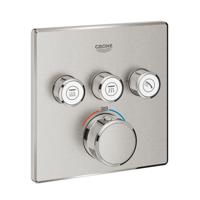 Inbouwkraan Grohe Grohtherm Smart Control Thermostaatkraan met 3-weg Omstelling Vierkant 4 Knop Supersteel - thumbnail