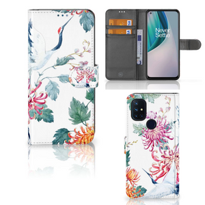 OnePlus Nord N10 Telefoonhoesje met Pasjes Bird Flowers