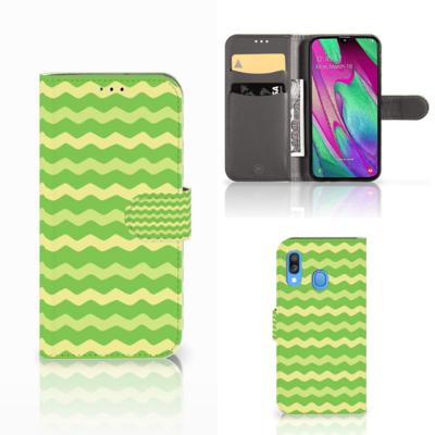 Samsung Galaxy A40 Telefoon Hoesje Waves Green Samsung Galaxy A40 Telefoon Hoesje Waves Green