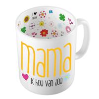 Bellatio Decorations Cadeau koffie/thee mok voor mama - geel - ik hou van jou - 300 ml - Moederdag   -